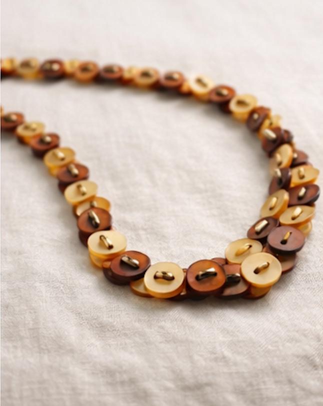 Button Necklace Vintage Brown Amber Cream Disc Beads | 90s Boho Statement Necklace | Earth Tone Plastic Button Jewelry