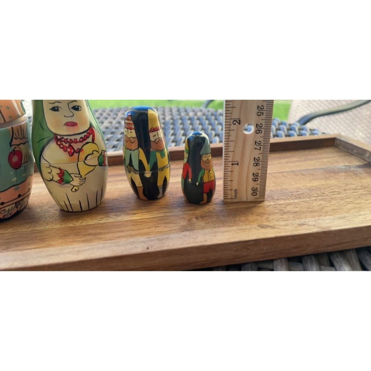 Set of five vintage handmade, hand signed Matryoshka stacking nesting Dolls