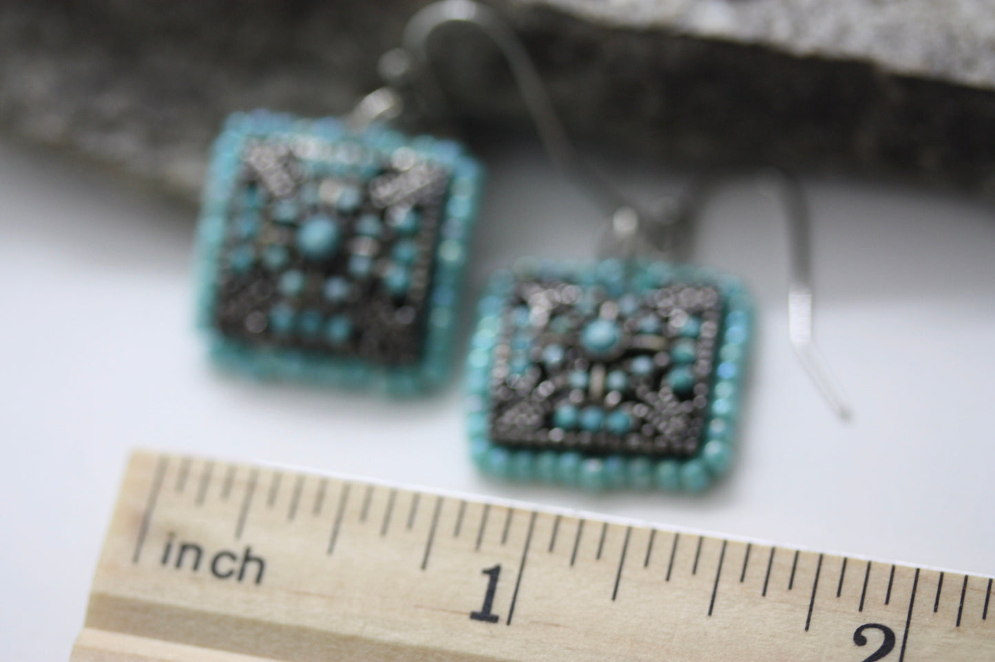 Small dangle handmade beadwork earrings - featuring vintage elements & high quality Czech glass seed beads