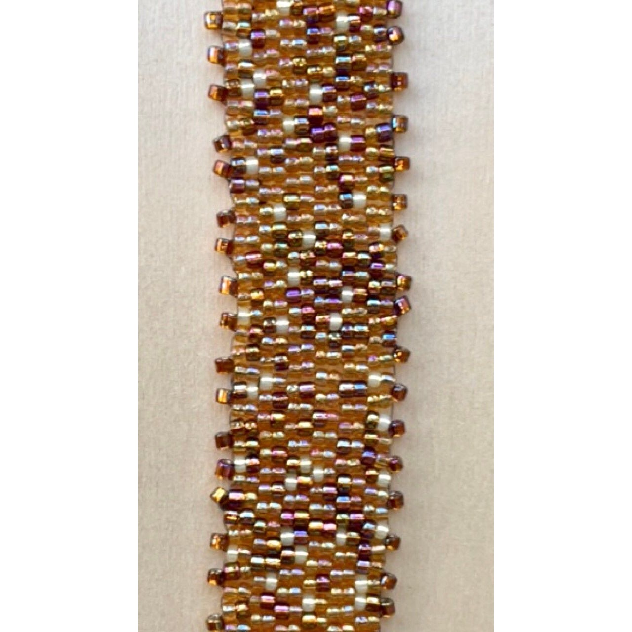 Stunning gold iridescent handmade beadwoven vintage beadwork bracelet with hand beaded toggle closure