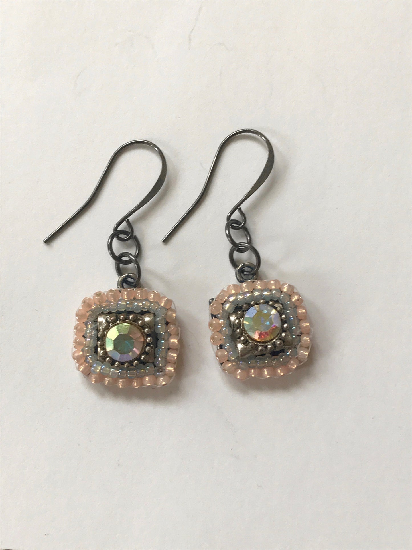 Small dangling handmade crystal and beadwork earrings