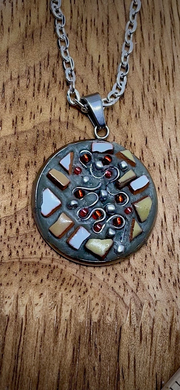 My handmade micro mosaic necklace mixed materials