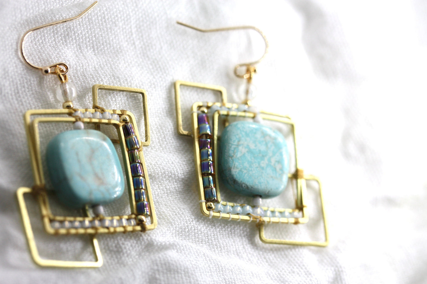 Uniquely modern art handmade beadwork earrings - part of my original "Shapes" series