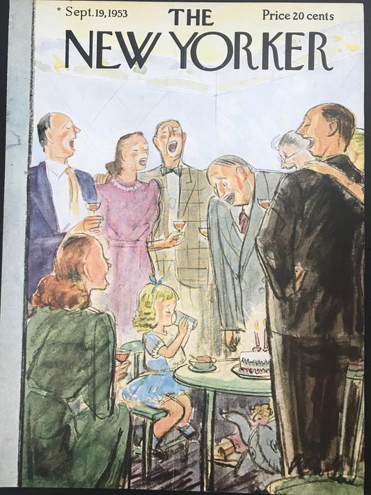 Very Rare NEW YORKER Magazine cover - September 19, 1953 - birthday party