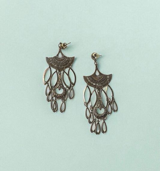Stunning long vintage dangle earrings - unique geometric art deco style with loads of dangles - nearly 4" long