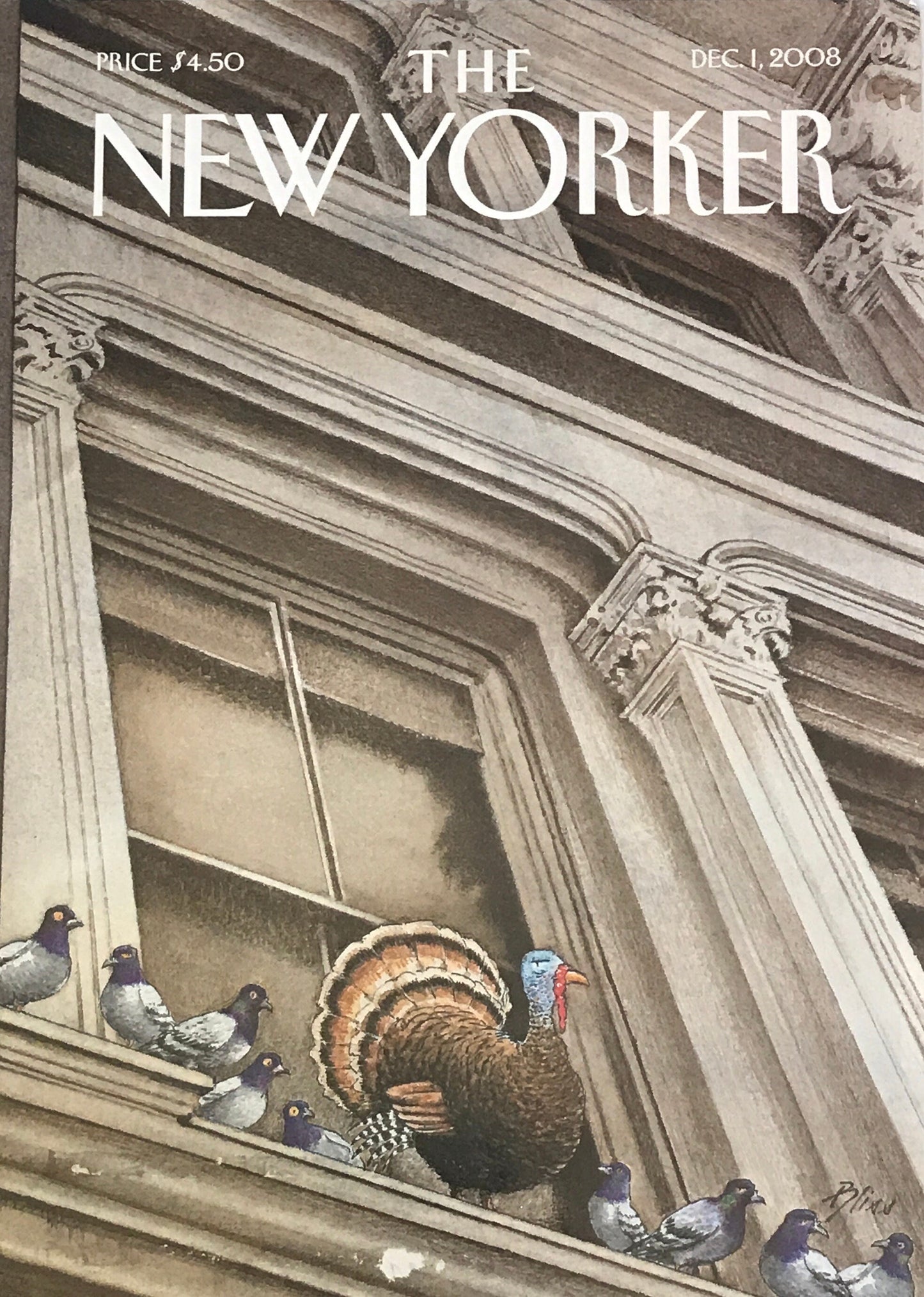 December 1, 2008 - The NEW YORKER - cover only - pigeons and turkey