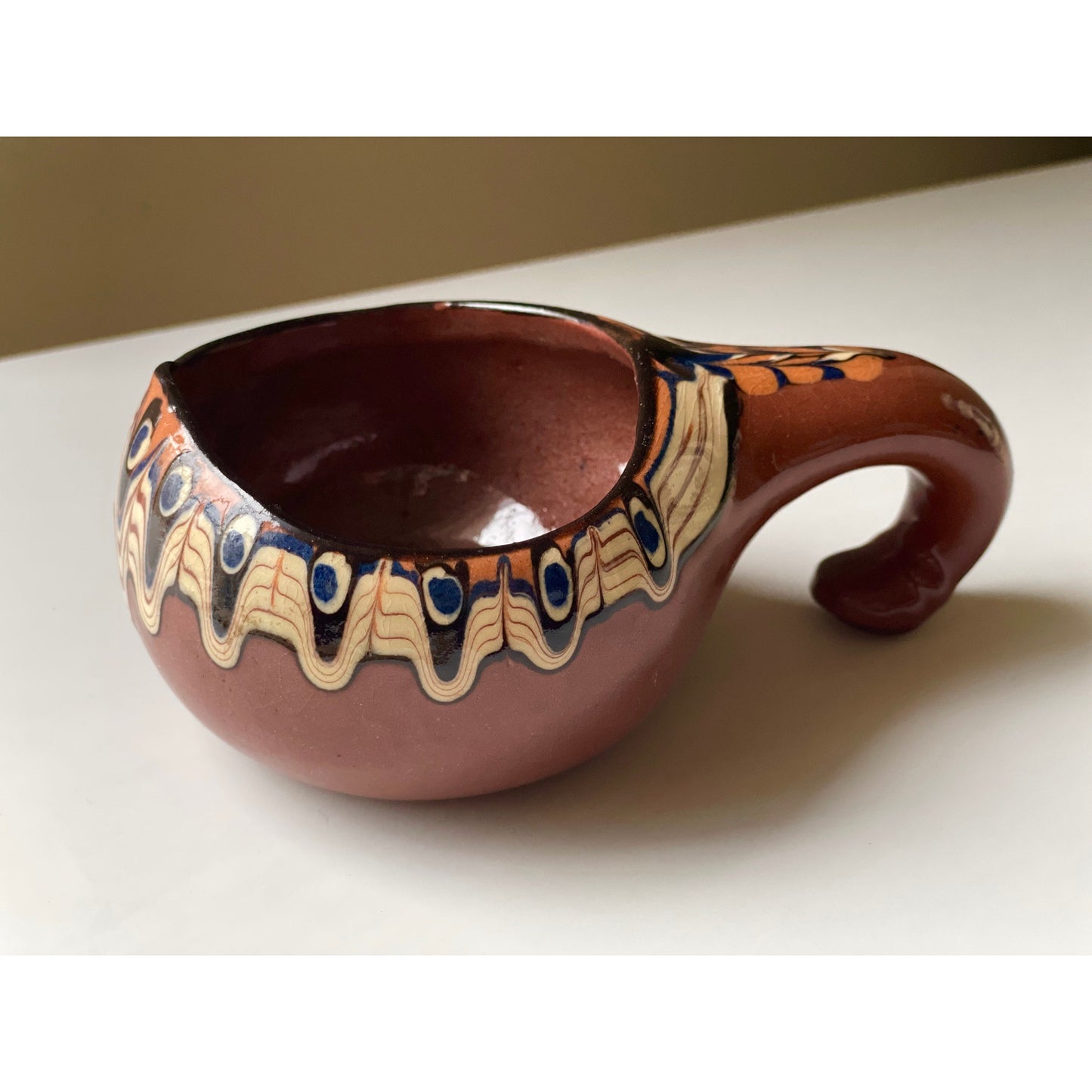 Vintage Mid Century Modern redware or terracotta? pottery from Bulgaria - gourd shaped - Sauce Bowl? PLEASE READ DESCRIPTION