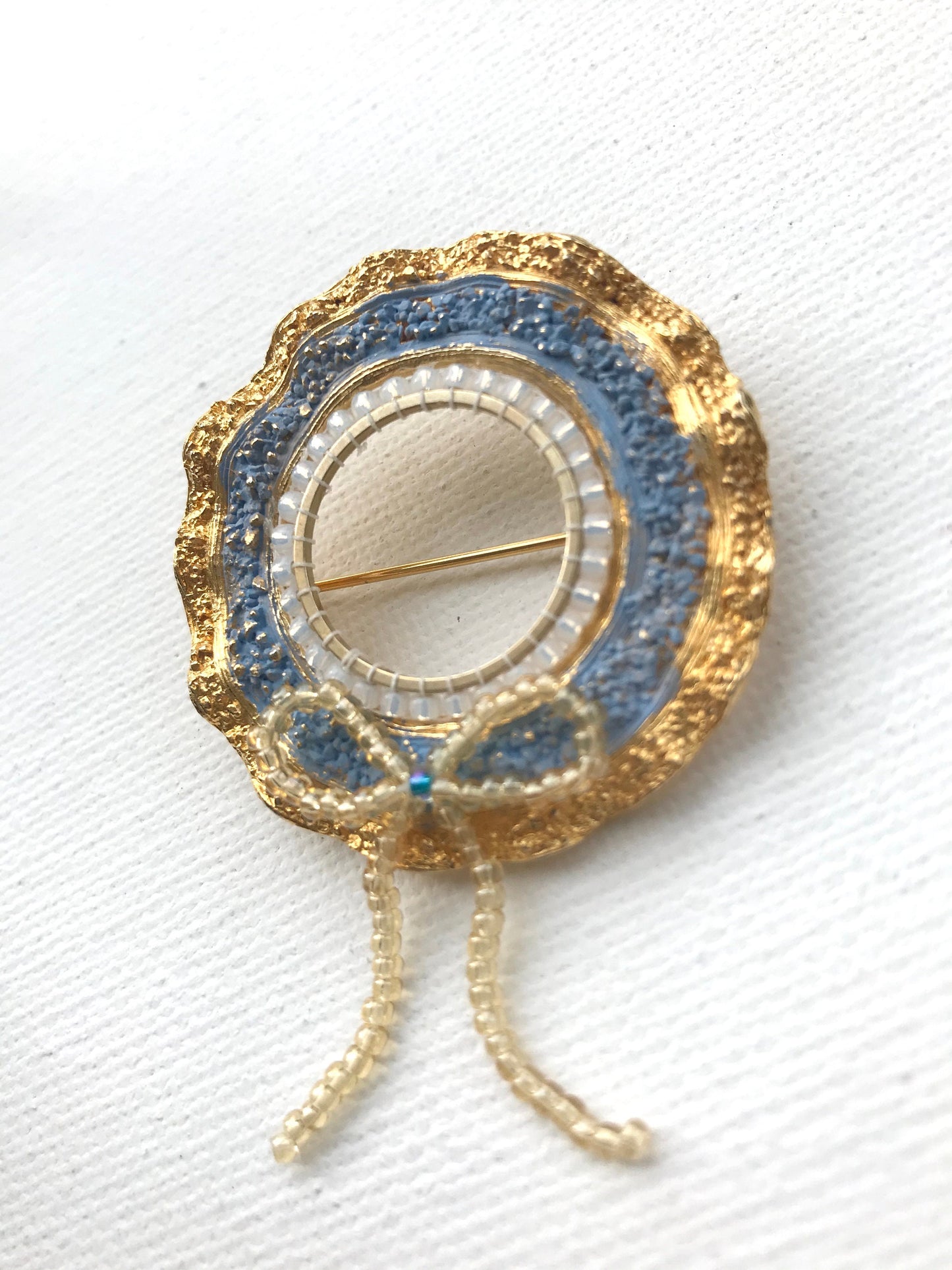 Revised, Modernized, Upcycled - hand made / hand painted one-of-a-kind mixed media beaded vintage wreath pin brooch