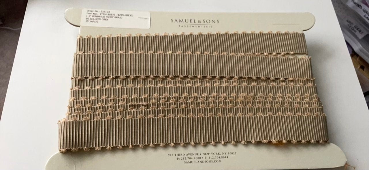 Vintage Samuel and Sons Passementerie Trim - 1.5 inch Warwick Picot Braid in Willow Grey - price per yard