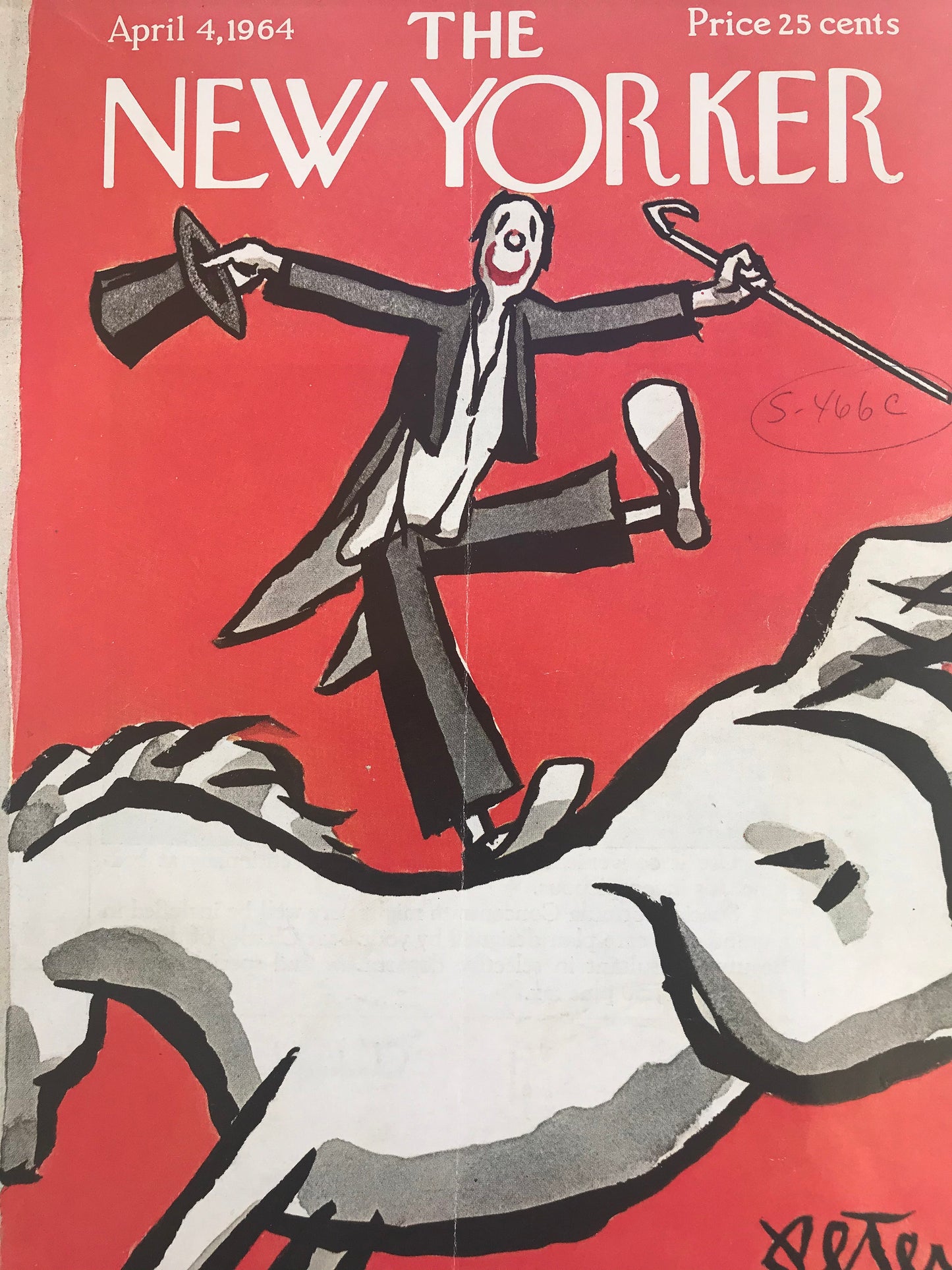 The NEW YORKER Magazine cover - April 4, 1964 - rare original cover - Clown by Peter Arno