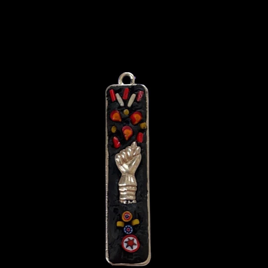 Mixed Material Mosaic Necklace: Floral Millefiori, metal hand