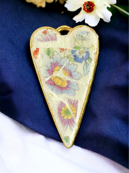 My handmade mosaic heart necklace - made from hand cut pieces of a broken vintage dish