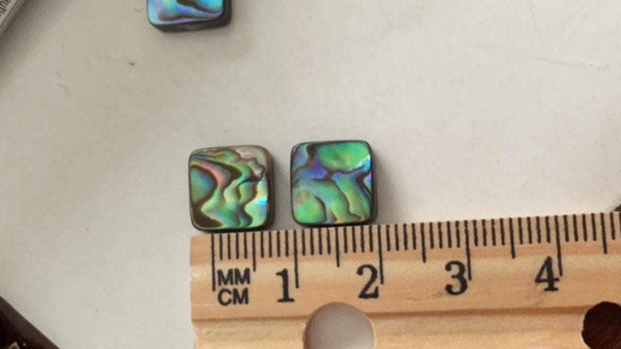 Square Abalone Stud Earrings: Ocean Hues - Pierced, 10mm