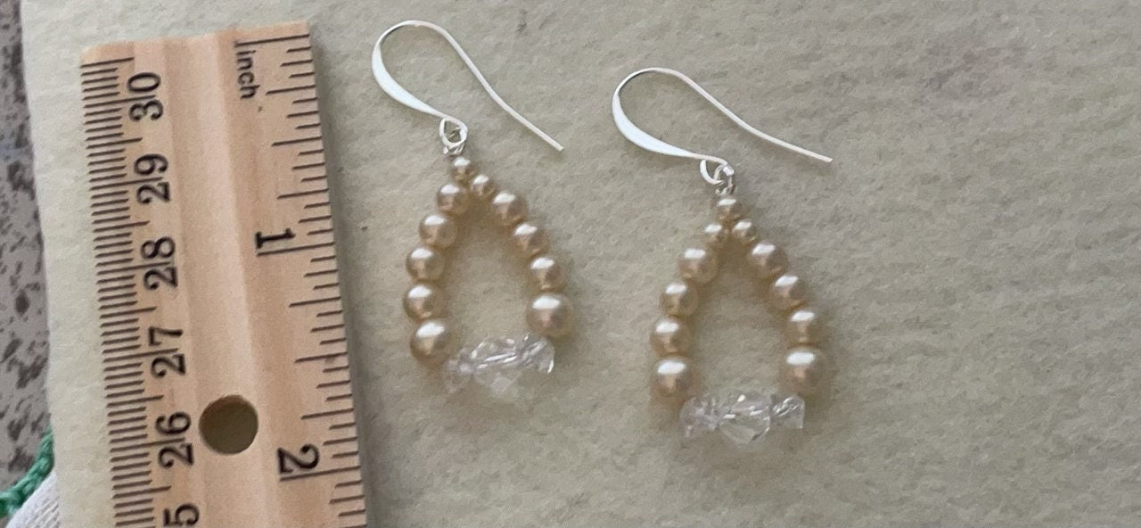 Handmade vintage faux pearl and crystal dangle earrings