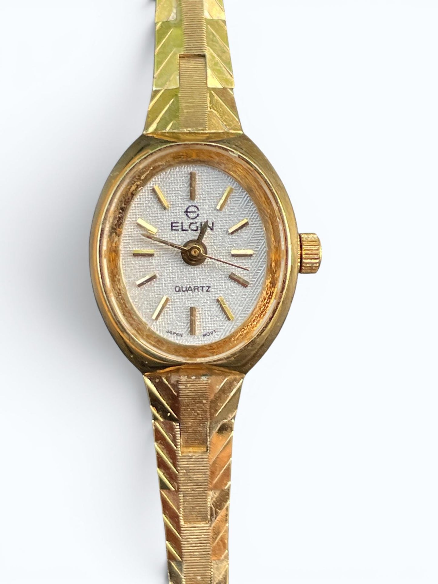 Vintage Elgin Ladies Quartz Watch Gold Tone Bracelet Watch Petite Dress Watch - Not Running As-Is