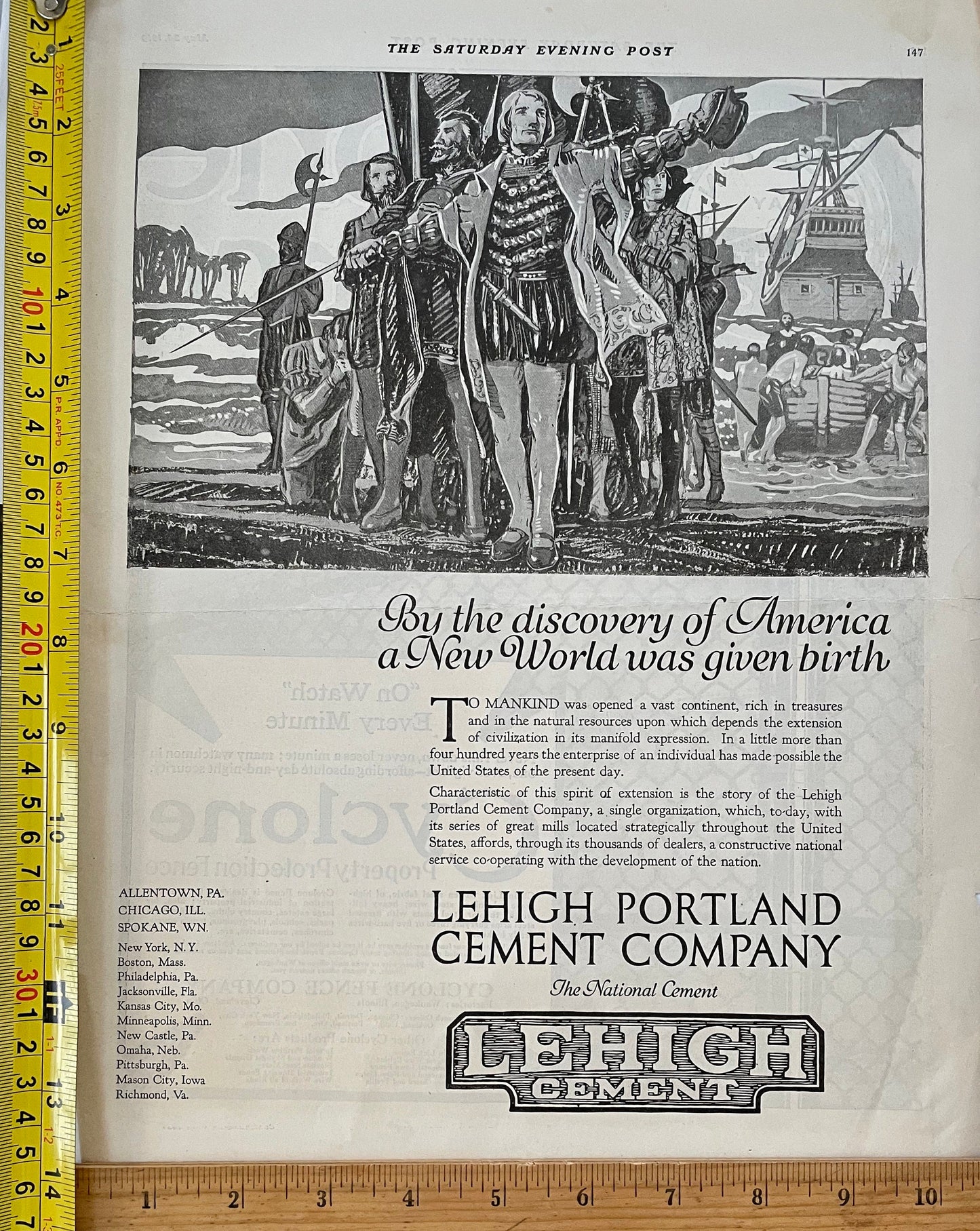 1919 Original Lehigh Portland Cement Company full page advertisement from a 1919 issue of The Saturday Evening Post