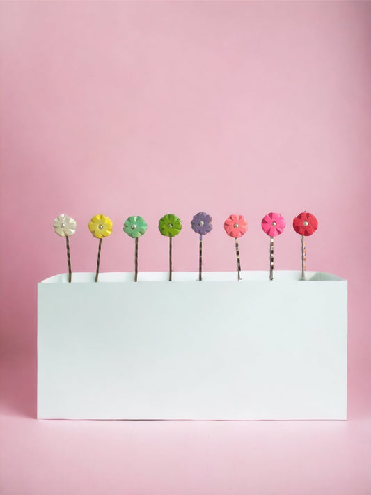 Colorful hair Pins - Carved Hawaiian vintage wooden flowers, handpainted and repurposed / upcycled