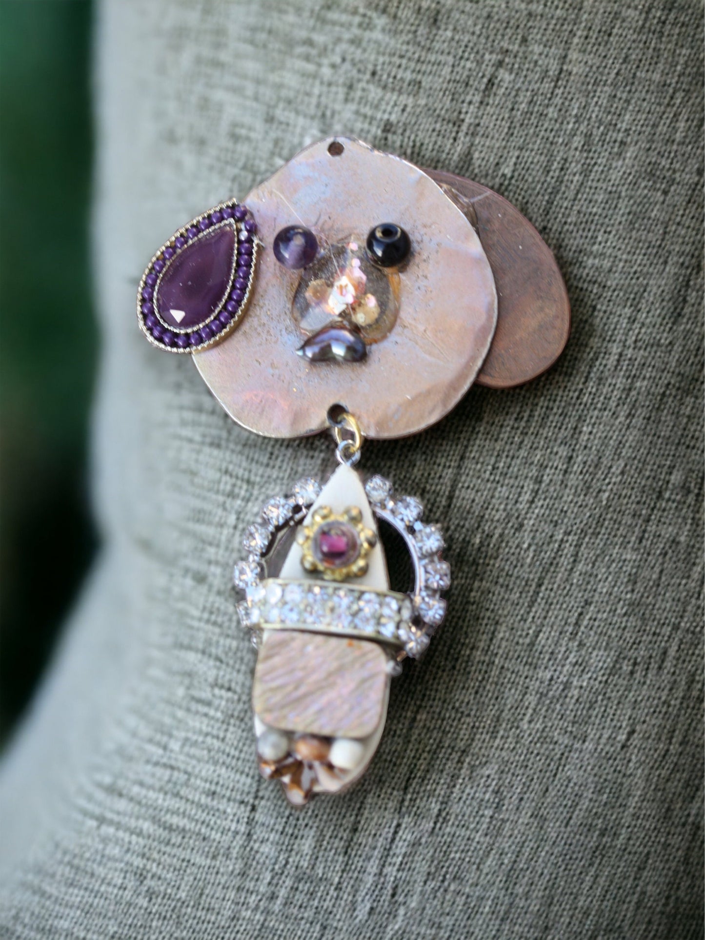 Meet DOGGY - Assemblage art / mixed media collage - necklace pendant