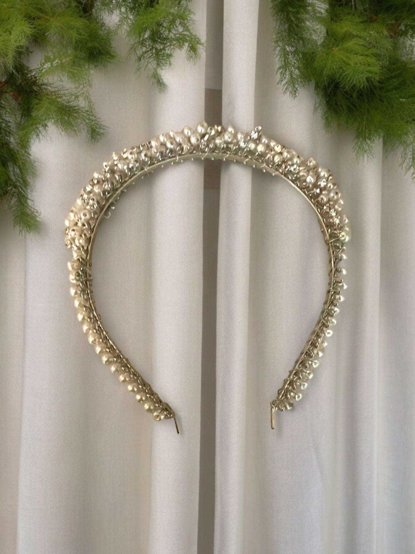 Handmade stunning head band for hair - with rhinestones and pearls on metal base - wedding, bride