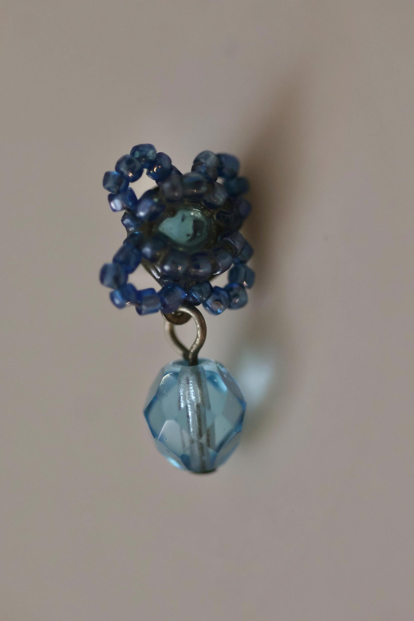 Blue Beaded Earrings with Light Blue Crystal Dangles, Vintage Dangle Earrings, Boho Drop Earrings Gift for Her