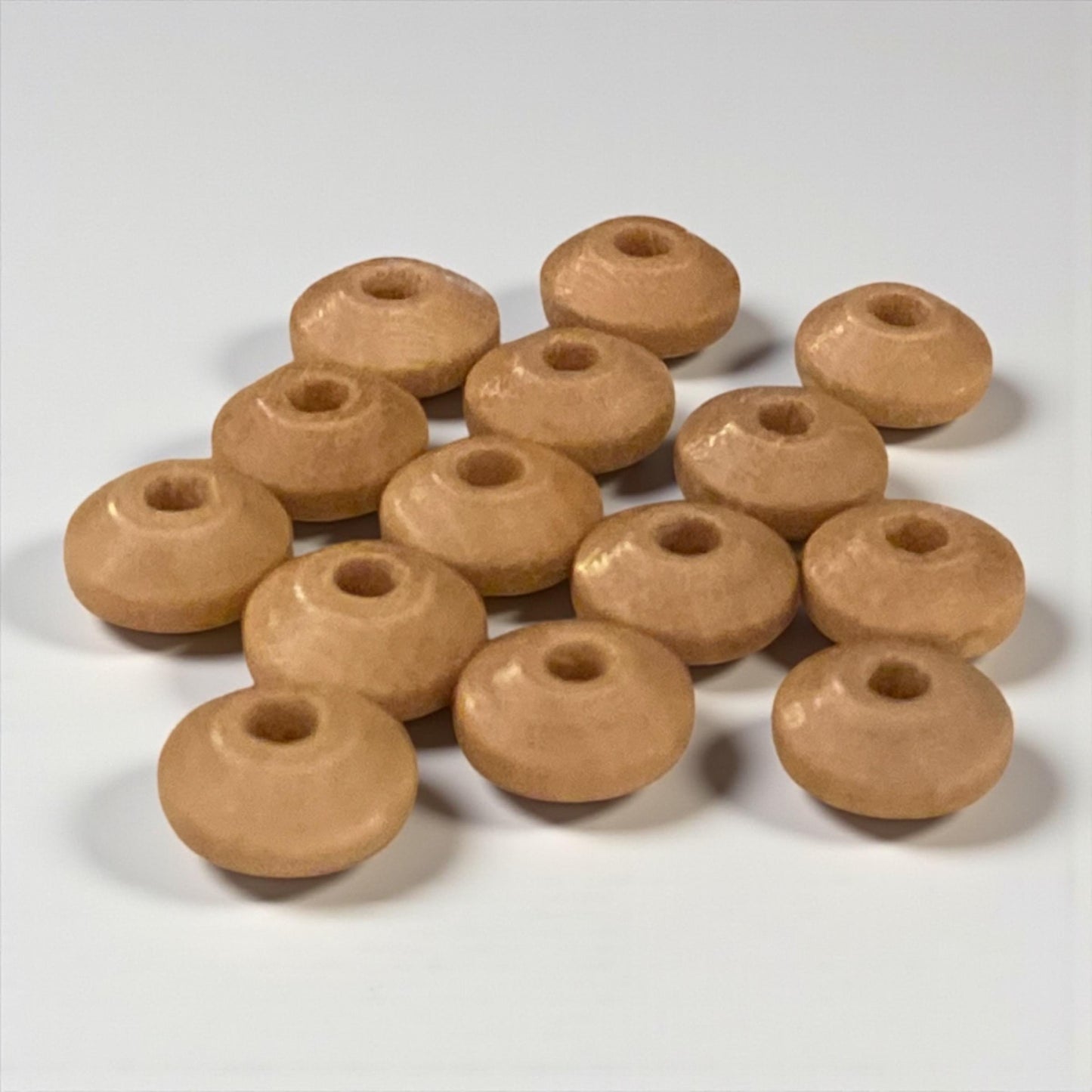 Vintage Tan Round Donut Beads – Smooth Spacer Beads for Jewelry Making, Craft Supply, Set of 14 - 10 mm x 5 mm