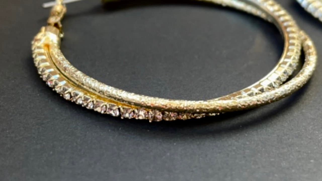 Unique double-hoop vintage earrings - rhinestone and gold