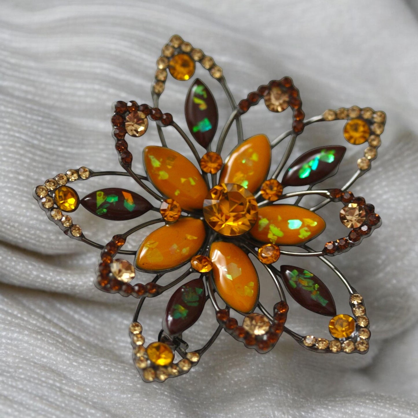 Stunning pin - Large 3" rhinestone studded orange and rhinestone pin