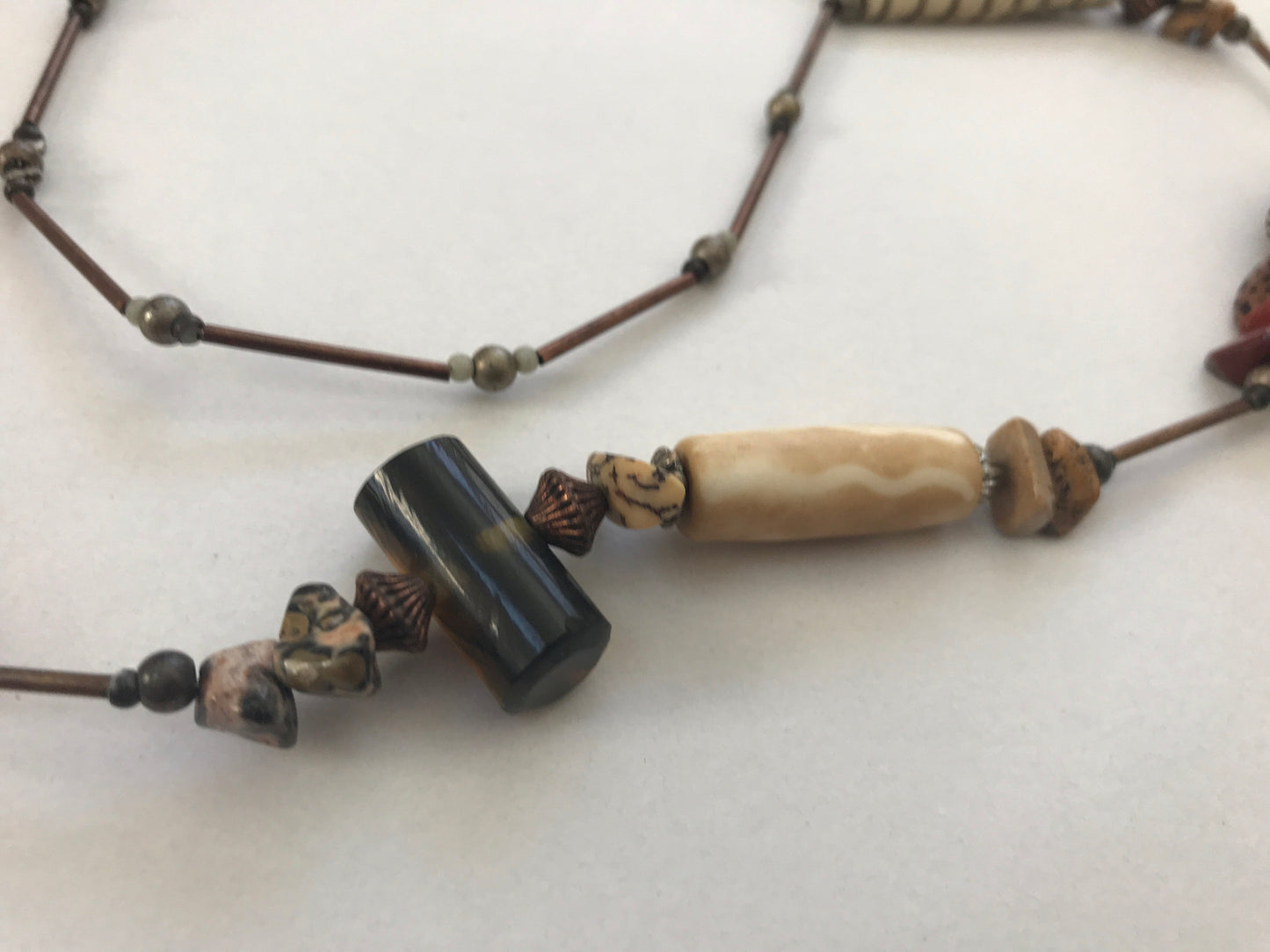Unique mixed materials vintage tribal necklace - with wood and bone beads - and more - tribal, Native American style
