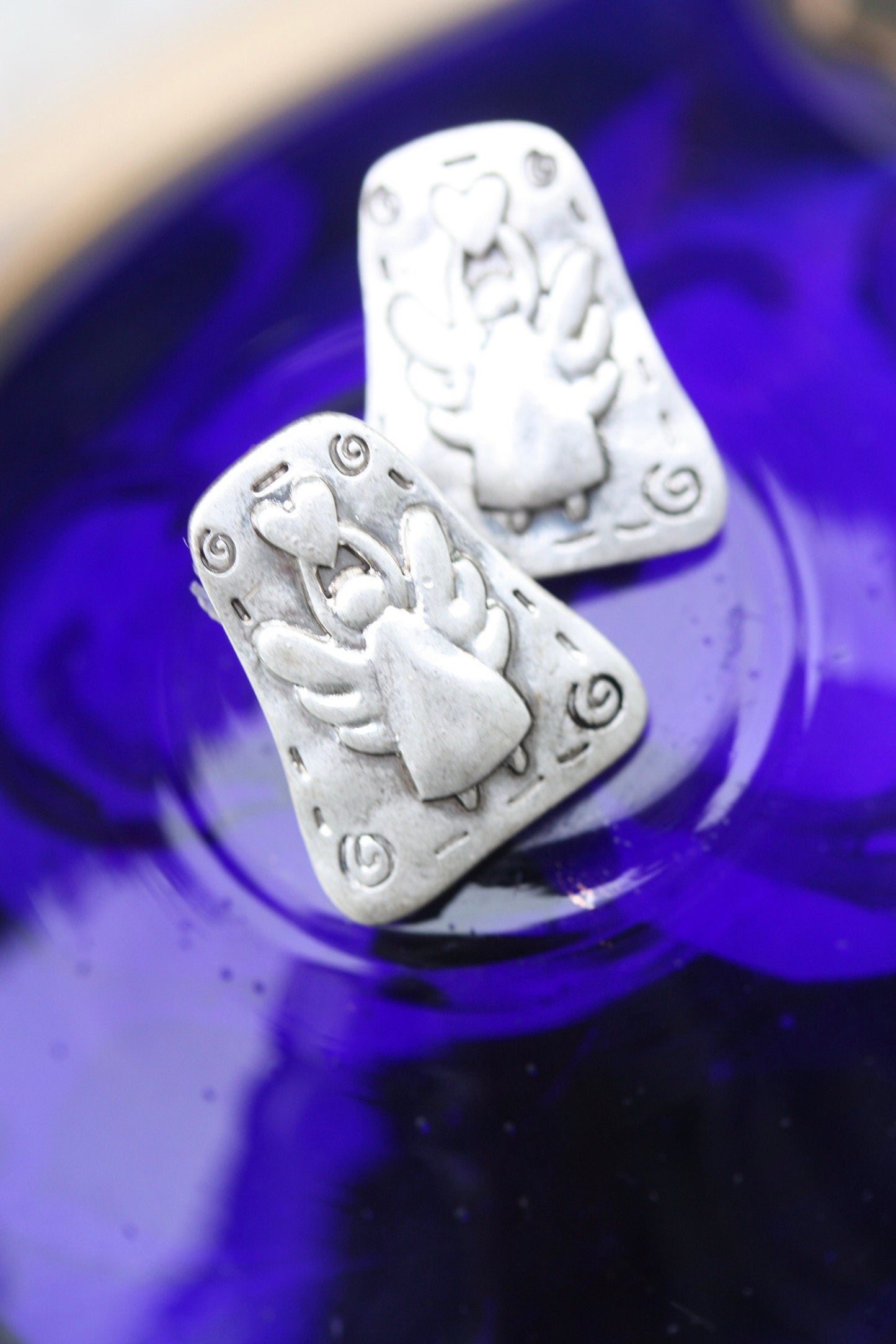 Upcycled angel stud earrings