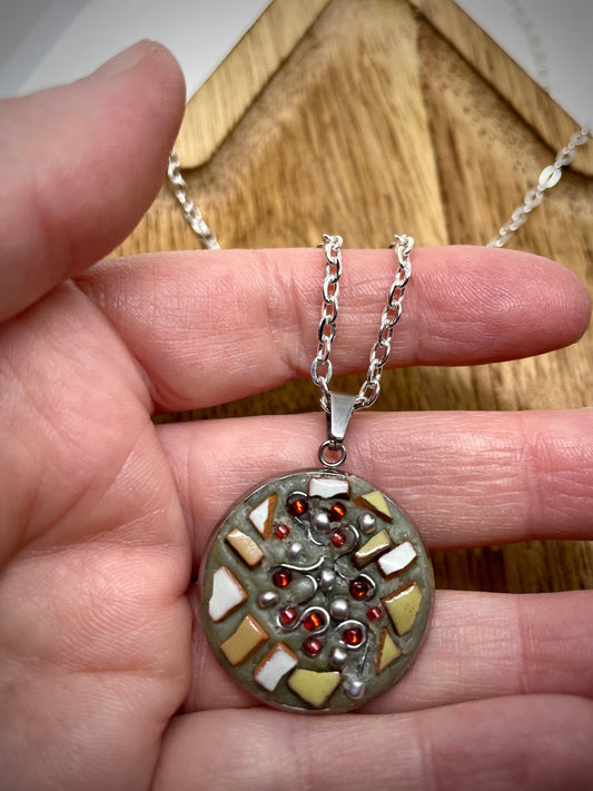 My handmade micro mosaic necklace mixed materials