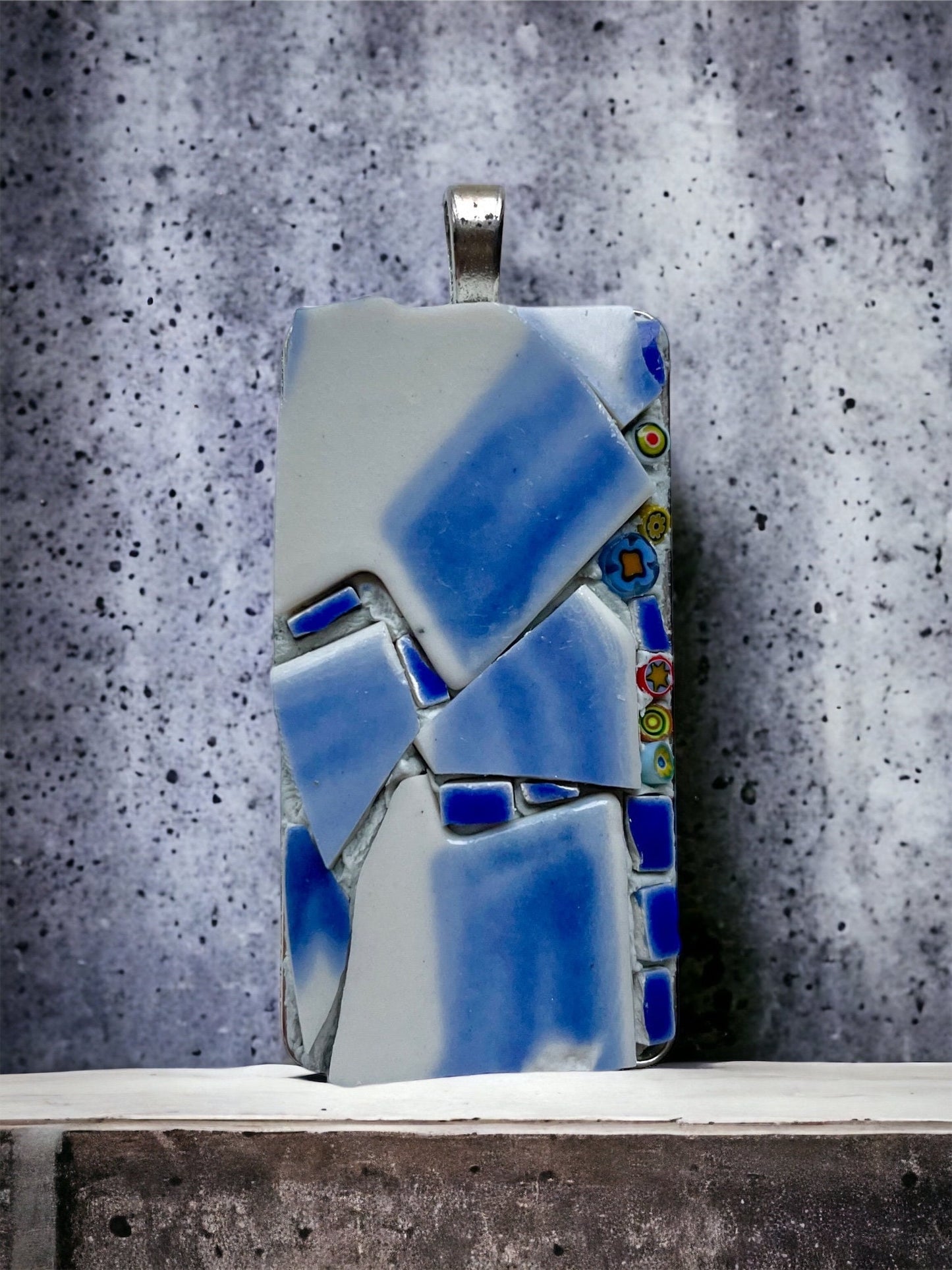 My handmade rectangular mosaic necklace - tile mosaic made with tiny millefiori glass