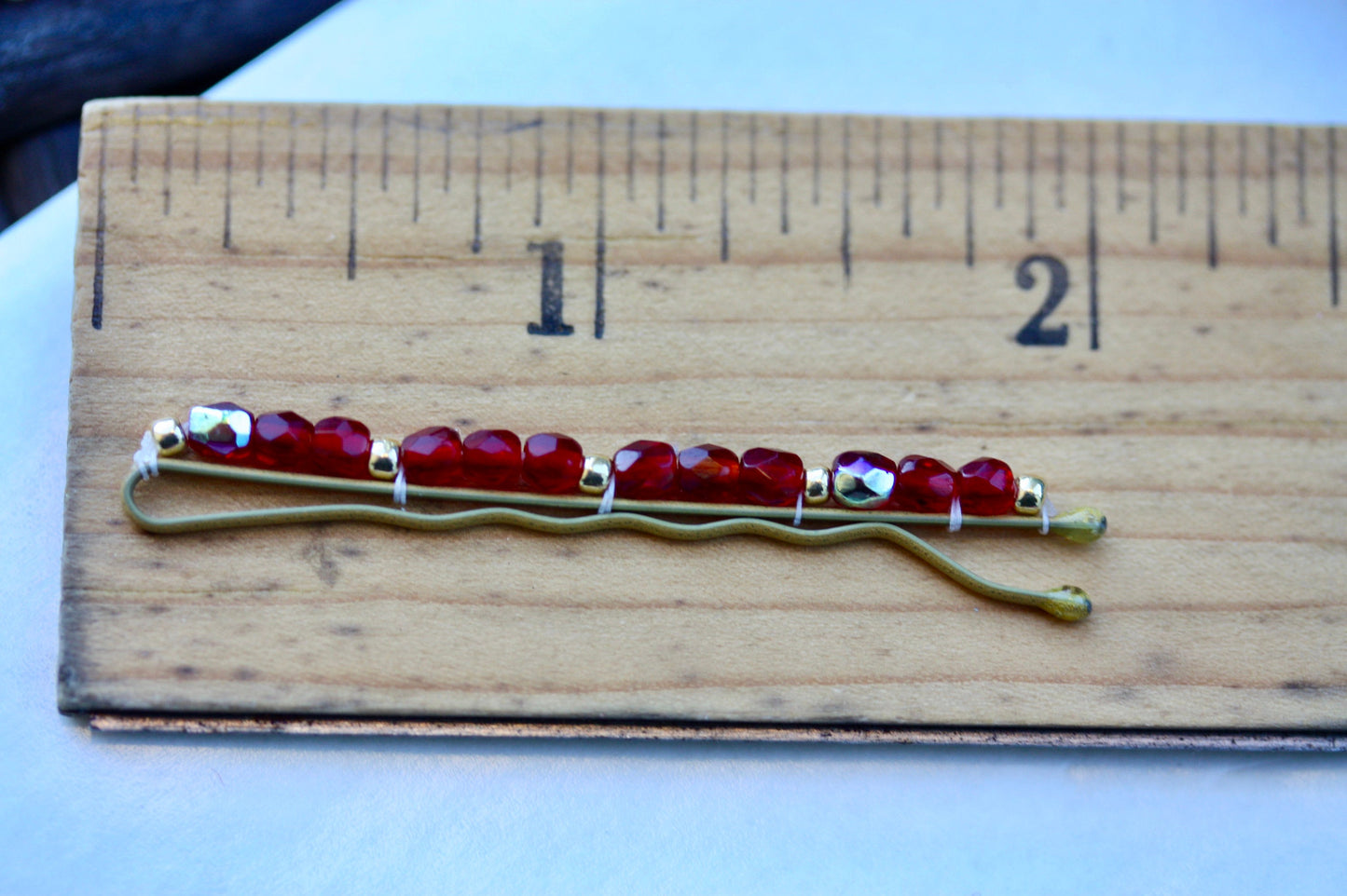 Hand beaded all crystal glass cranberry red hair pins