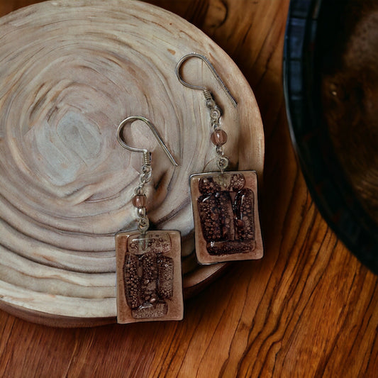 Unique artisan fused glass rectangular dangle earrings