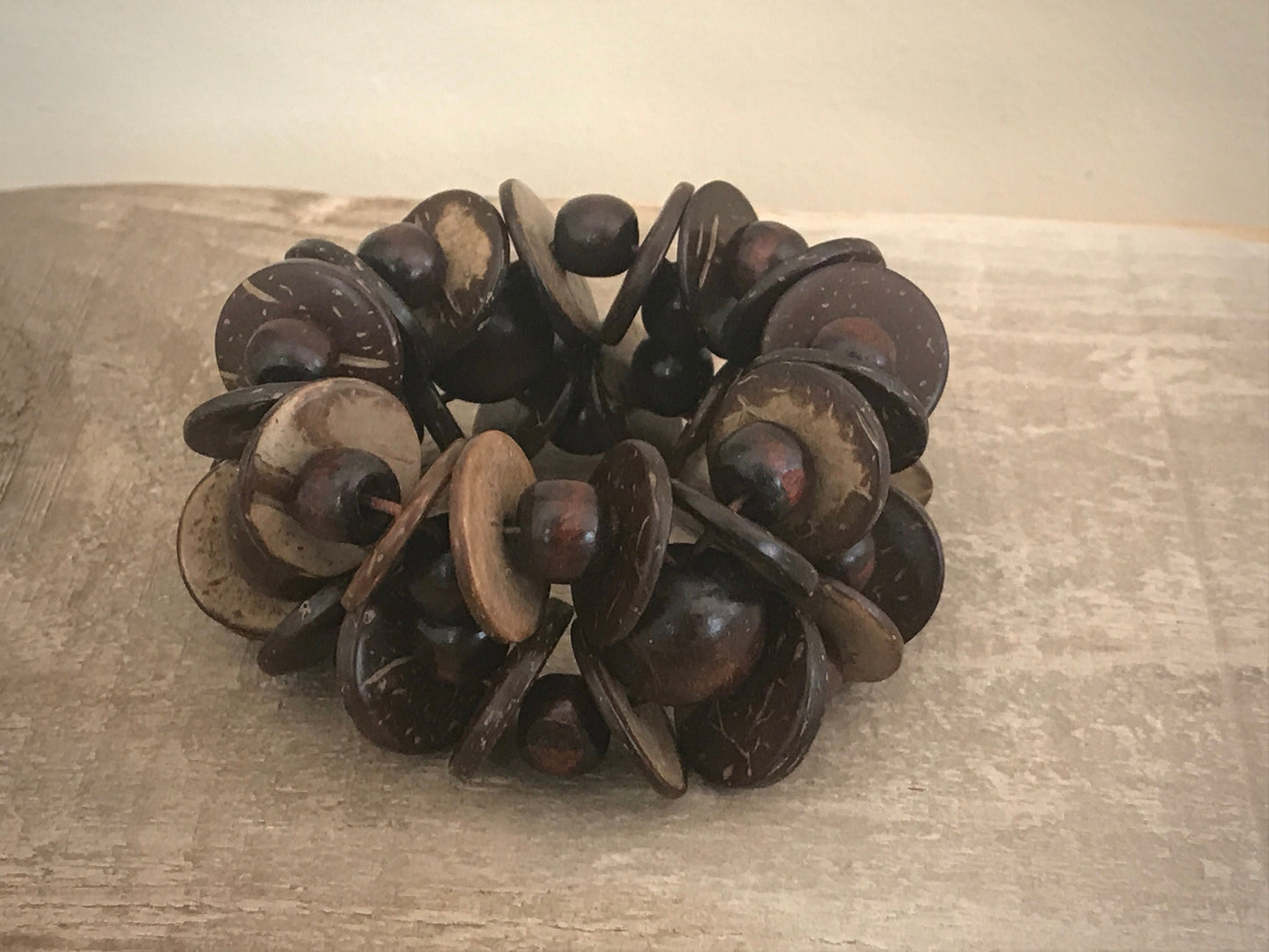 Very unique vintage woven mix shaped wood bracelet