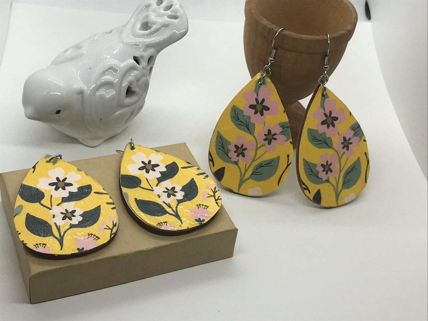 Unique handmade earrings -  mixed materials - specialty paper, sealant and wood