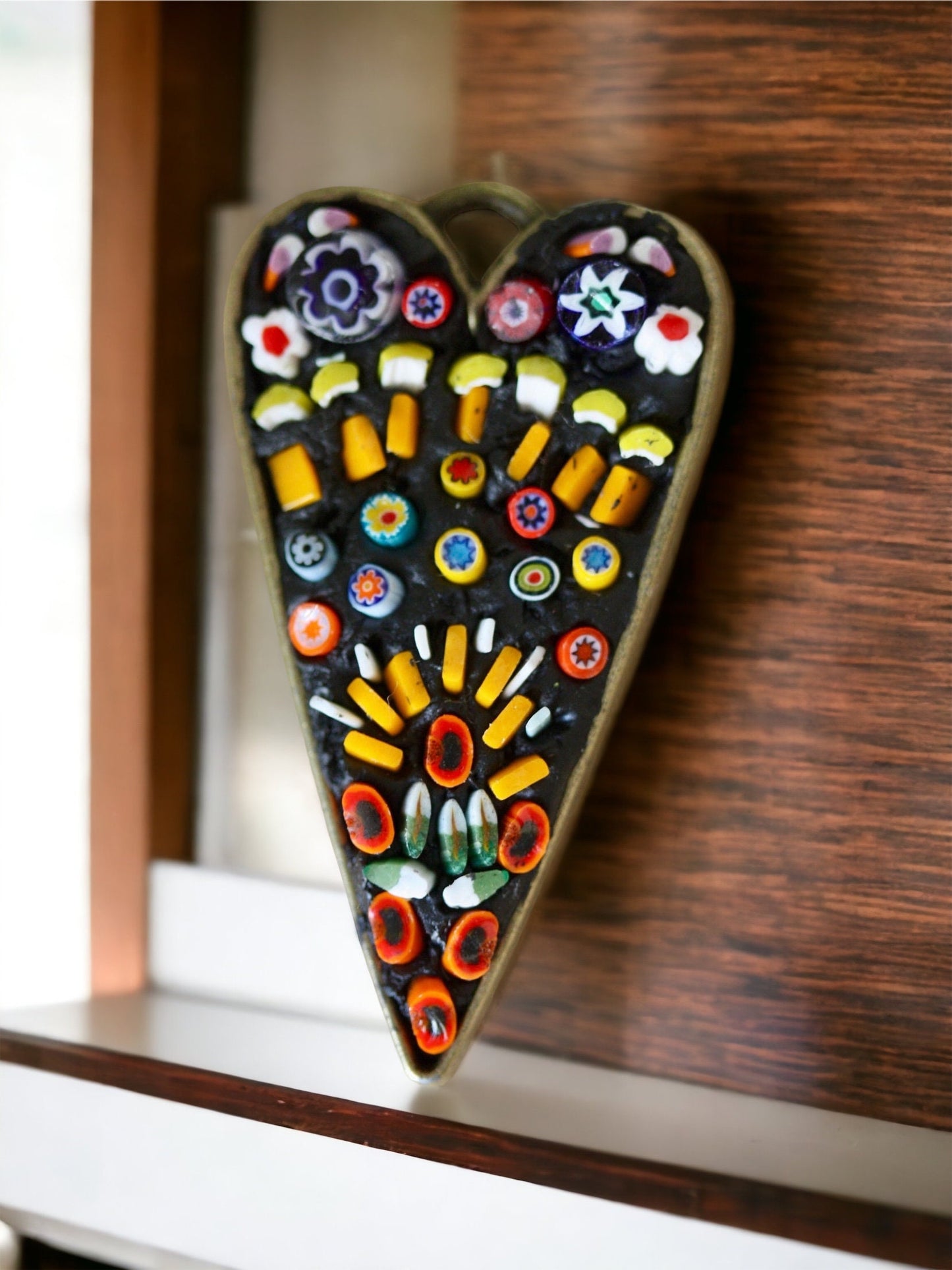 My handmade mosaic heart necklace - mosaic made with tiny millefiori glass