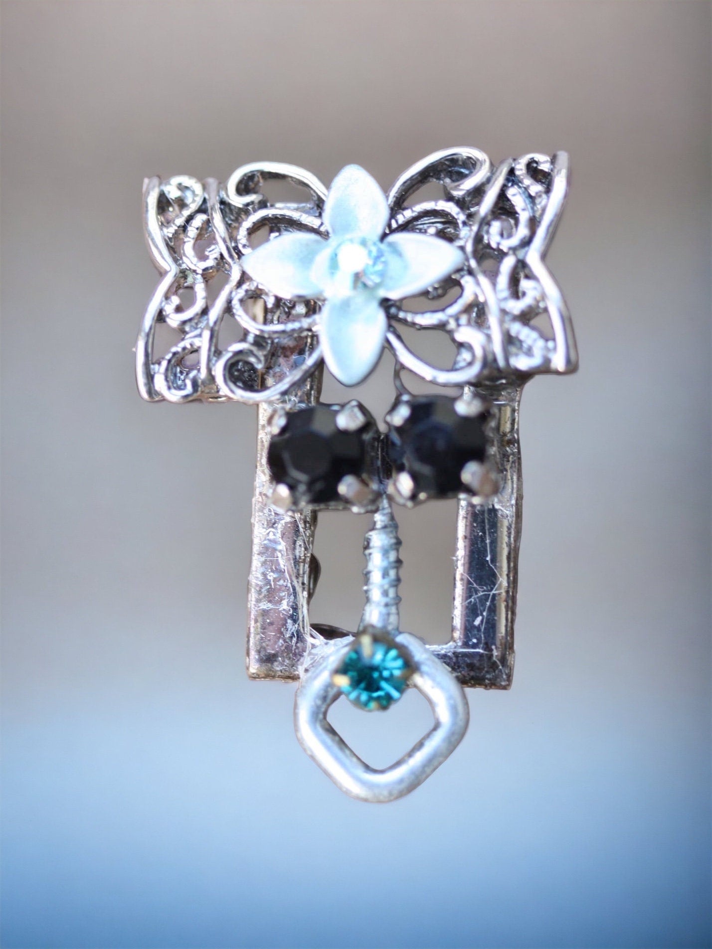 Meet "Lucy" - Assemblage art / mixed media collage - little flying insect magnet, lapel pin or necklace pendant