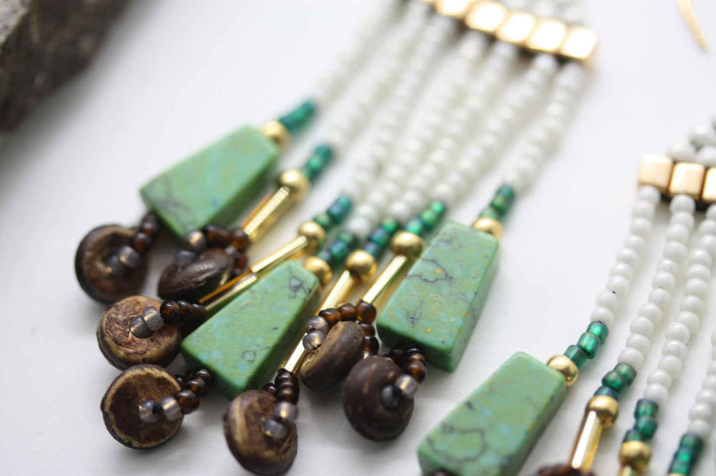 Unique Hand beaded Native-American-Style stunning dangle beadwork earrings - with mixed materials