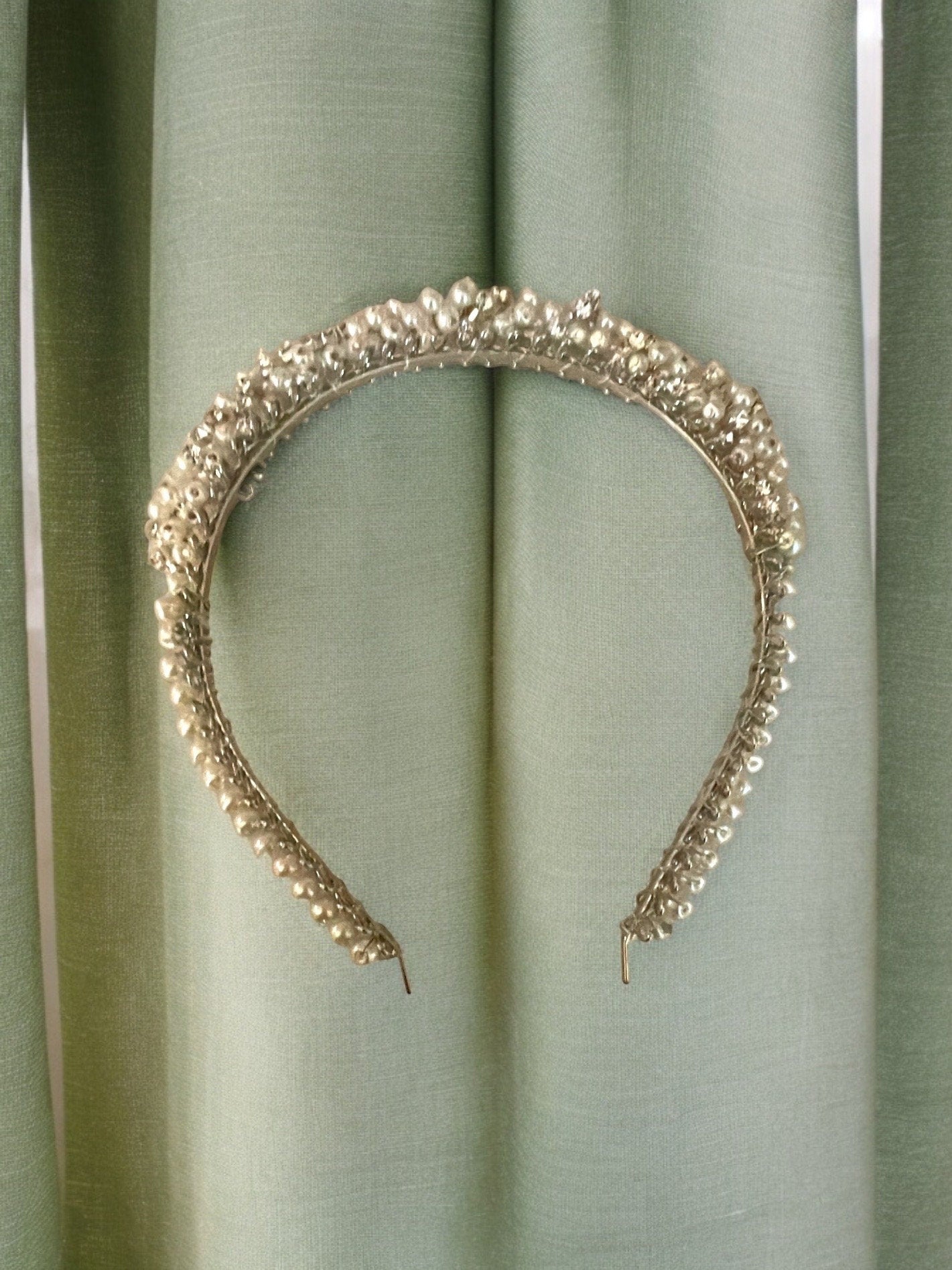 Handmade stunning head band for hair - with rhinestones and pearls on metal base - wedding, bride