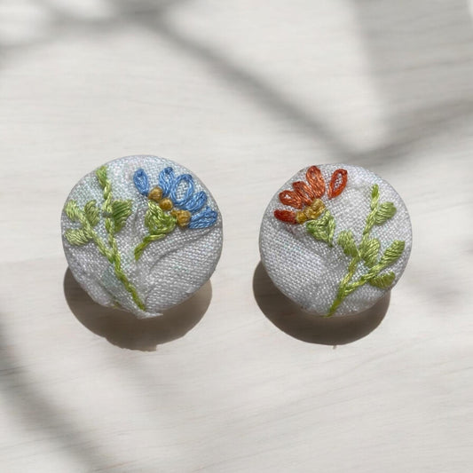 Flower earrings made from a vintage embroidered linen tablecloth - studs or dangles