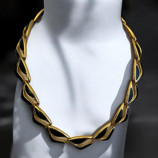Vintage Runway Couture Black Enamel link necklace