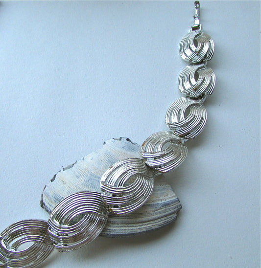 Oval panel bracelet - vintage - silvertone