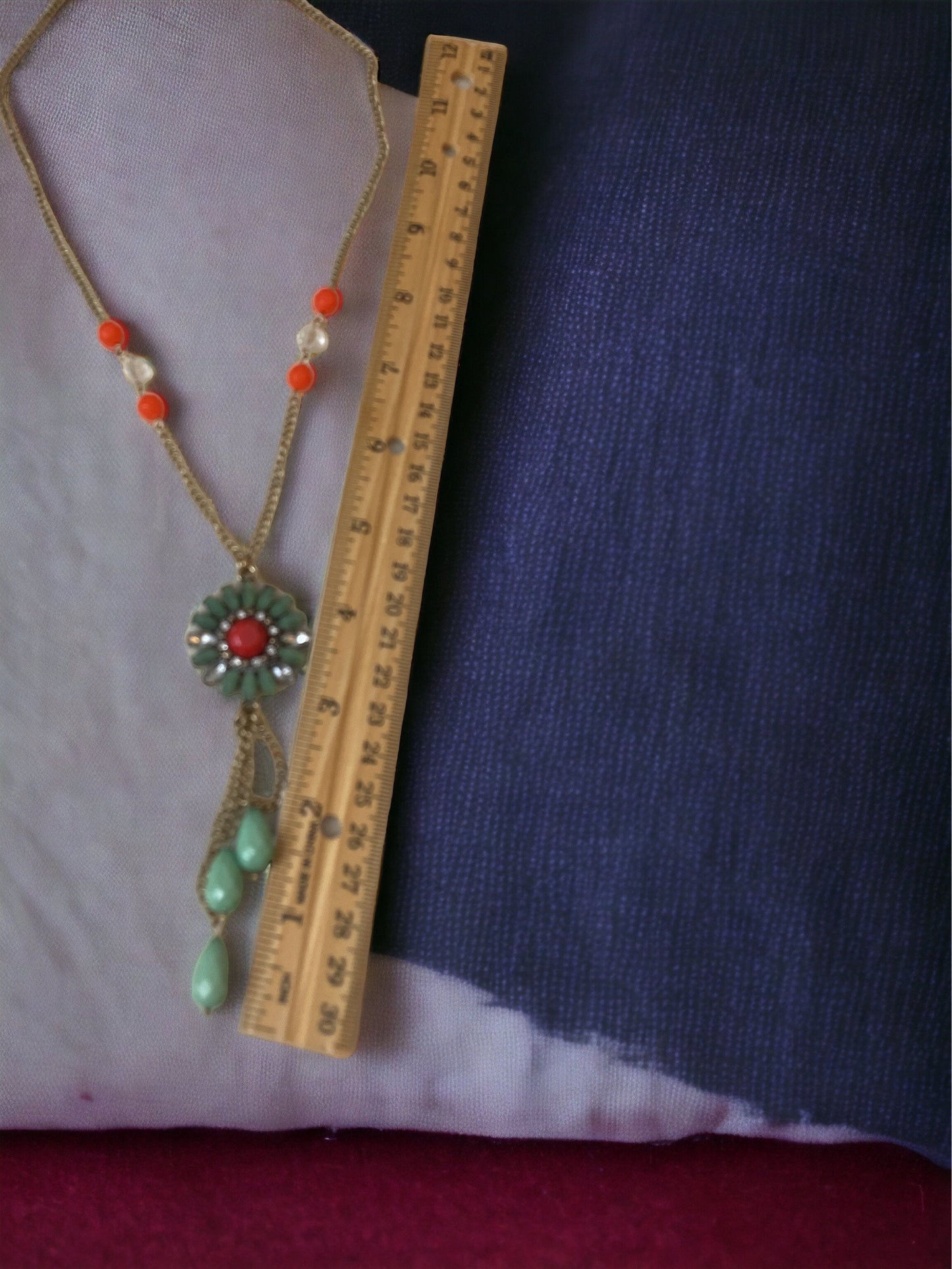 Pretty vintage necklace - turquoise and orange mandela style focal with dangles
