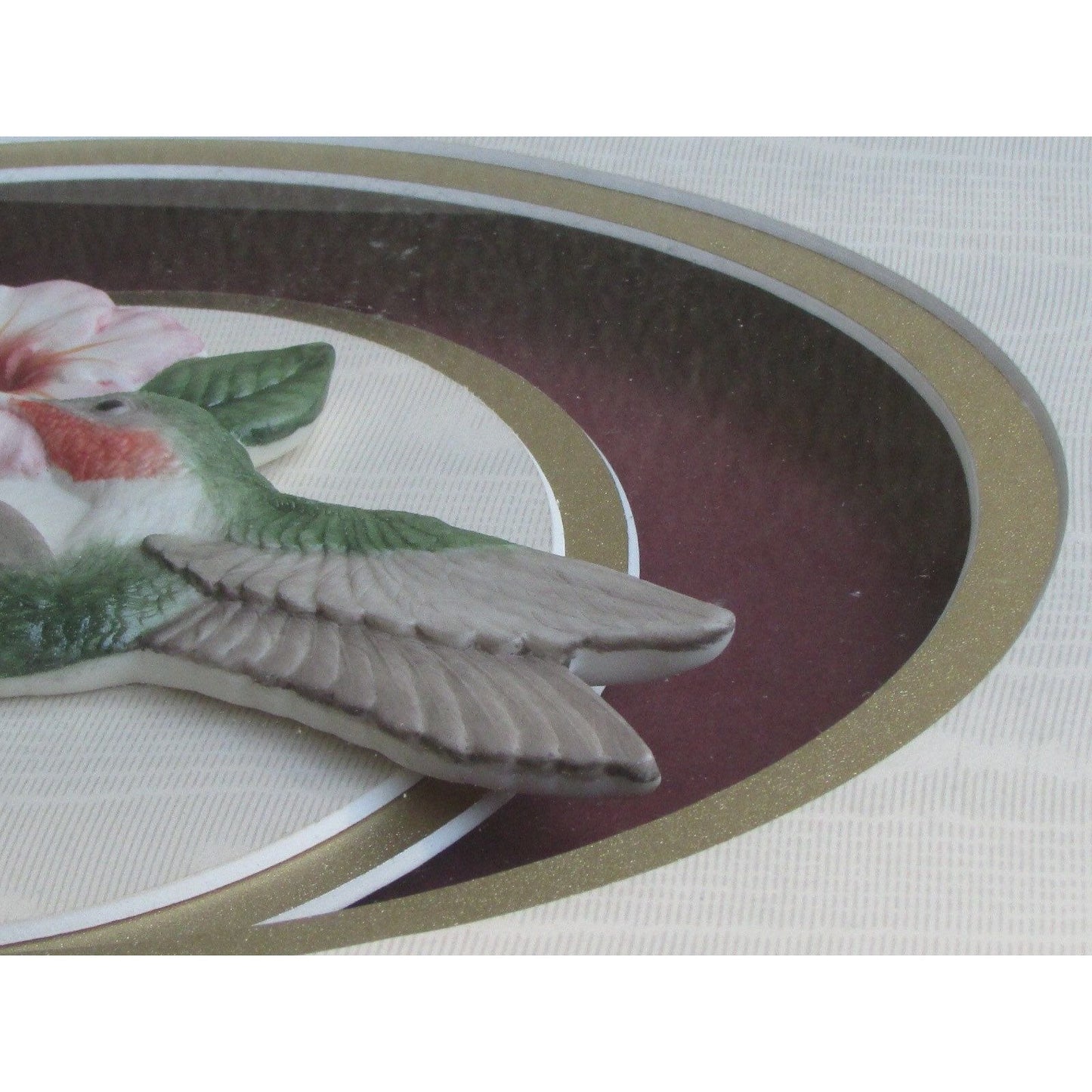 Handmade & framed vintage porcelain hummingbird sculpture by renowned sculptor Ron Goeke