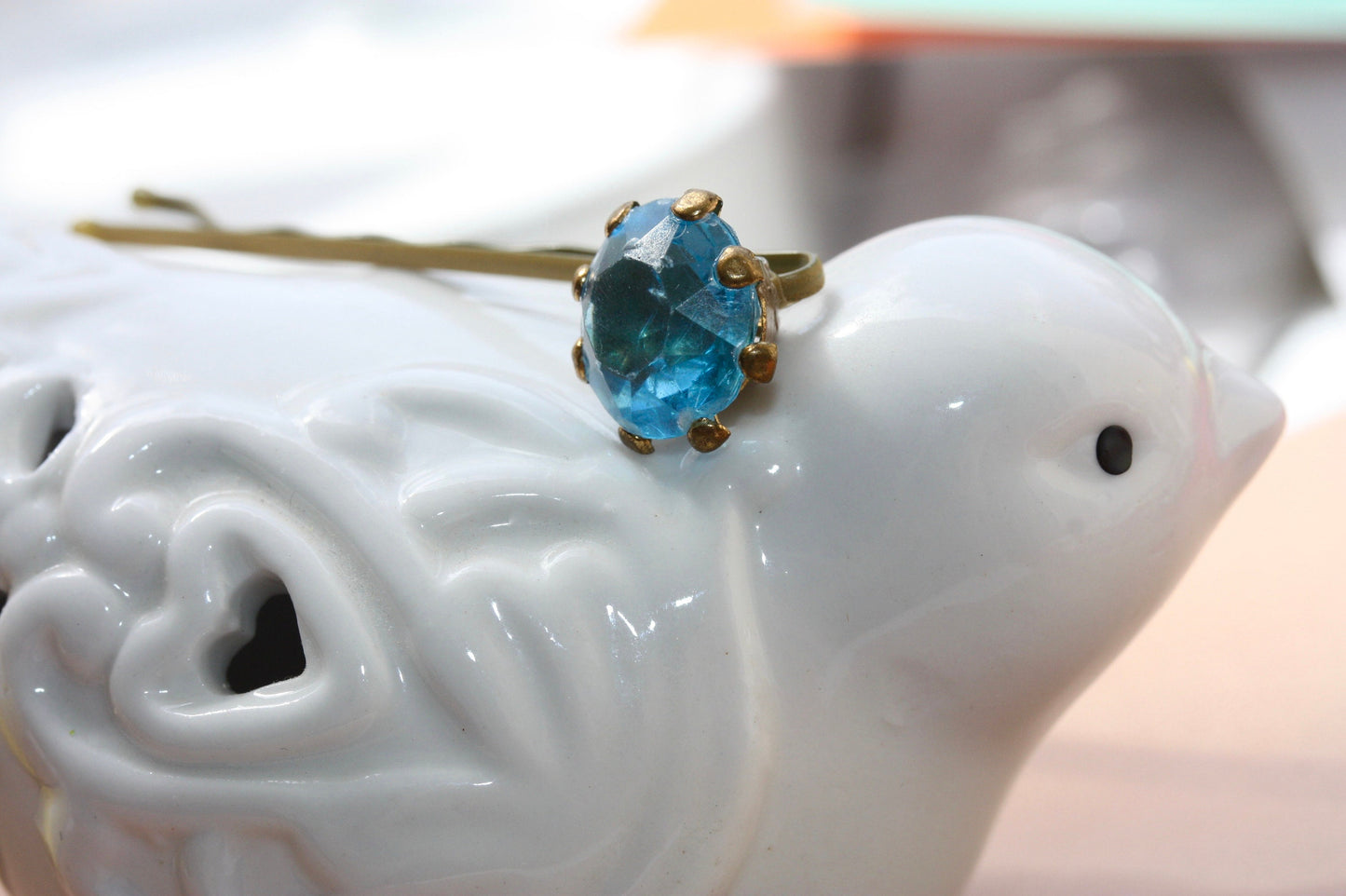 Hair pin made of upcycled stunning blue vintage rhinestone