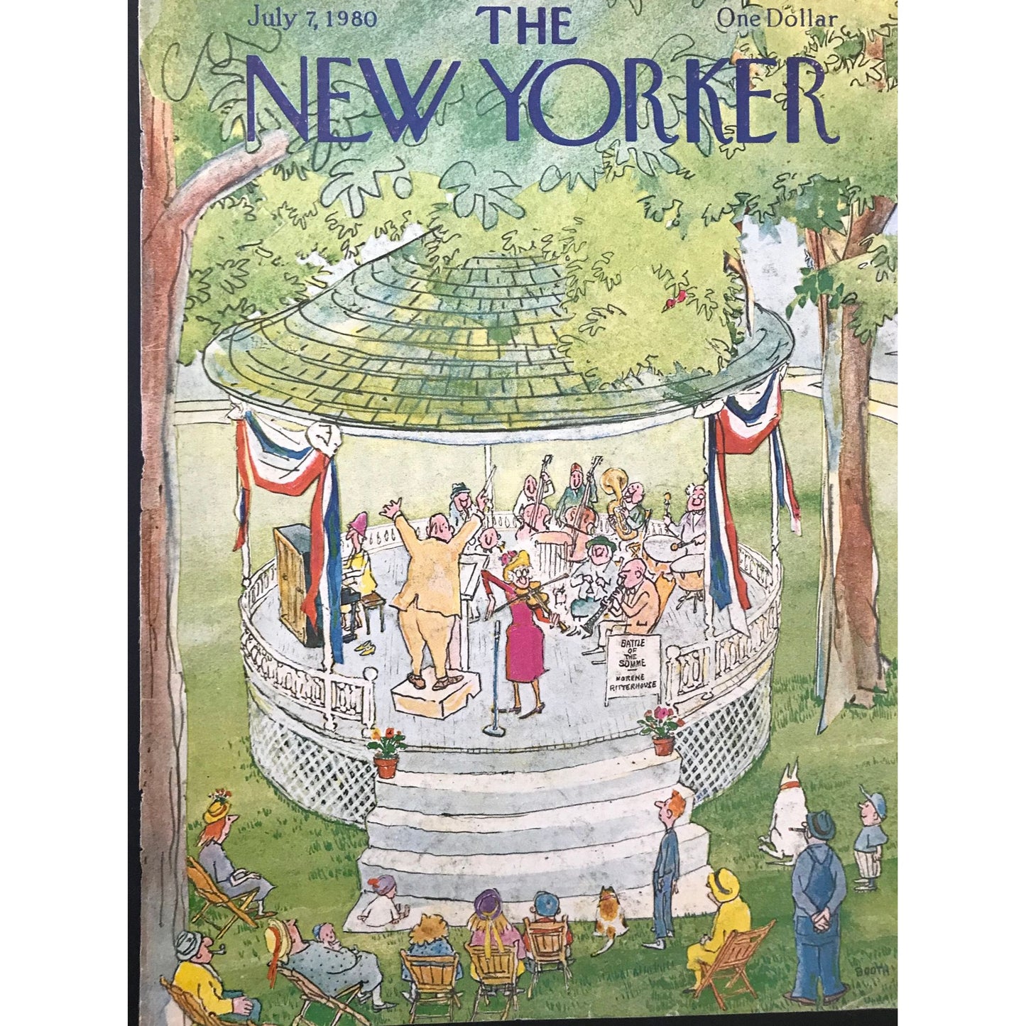 July 7, 1980 - The NEW YORKER Magazine vintage original cover - musicians playing at a gazebo