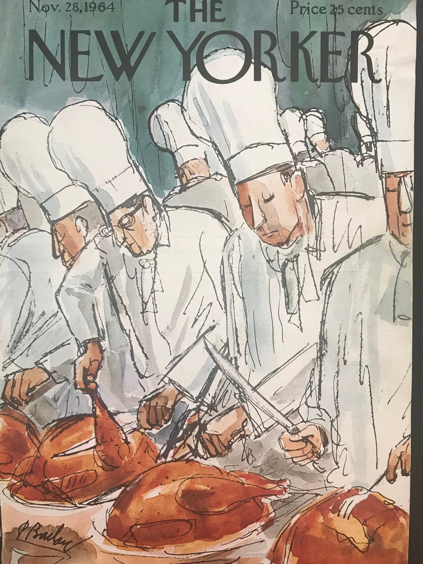 November 28, 1964 - The NEW YORKER Magazine original cover - Thanksgiving, chefs carving turkeys