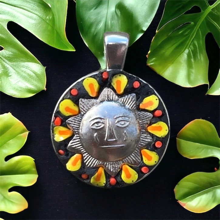 My own handmade micro mosaic millefiori glass necklace - sun themed - one-of-a-kind - Inspired by Italy and folk art