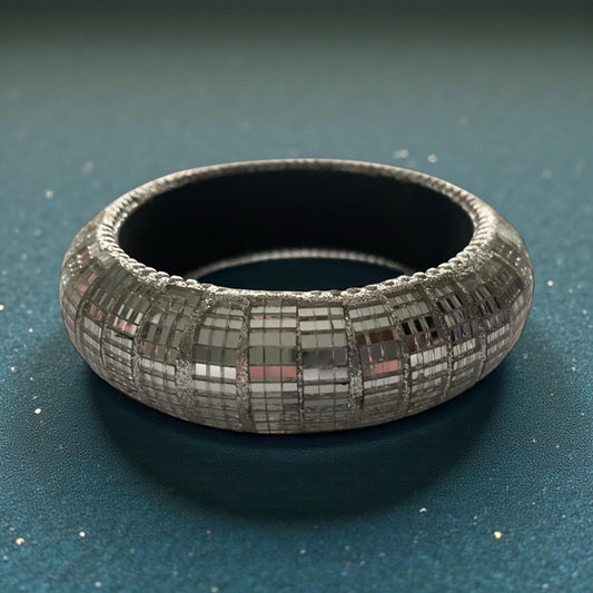 Unique Silver Mirror Square Bangle - Reflective Disco Ball Style Bracelet - Trendy Geometric Jewelry for Women - Statement Fashion Accessory
