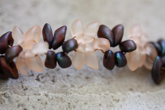 Stunning brown and pink leaf shaped glass bead handmade vintage bracelet
